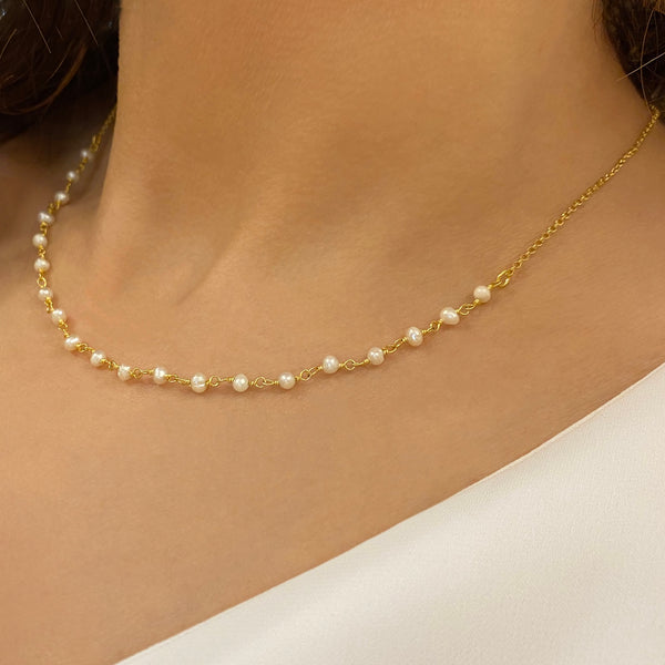 Real Pearl necklace - Choker with genuine white pearls