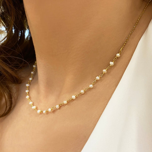 Real Pearl necklace - Choker with genuine white pearls