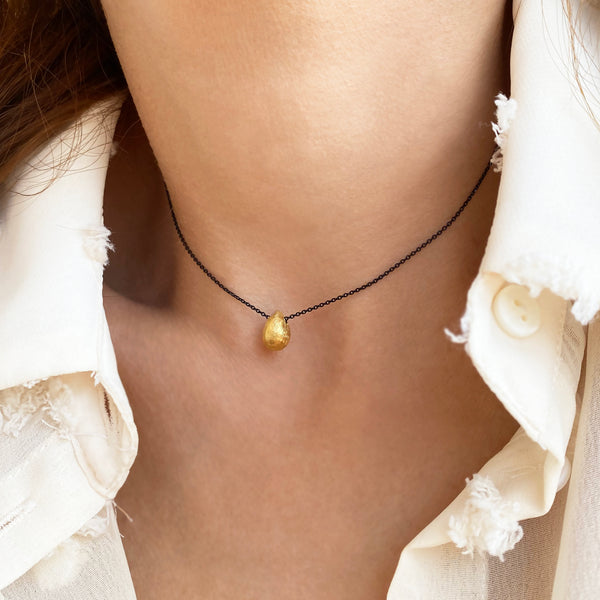 Waterdrop necklace with a tiny gold drop pendant! Sterling silver 925