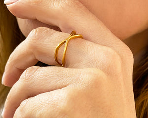 Criss Cross Ring, X Shaped Ring, Thin Gold Ring