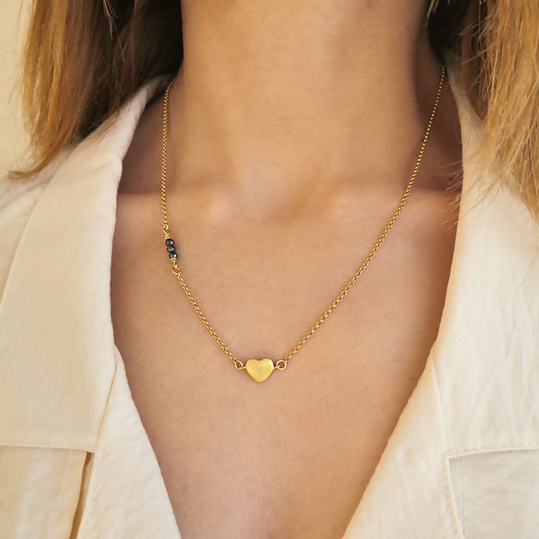 Minimal Necklace with hematite stones & Heart Pendant