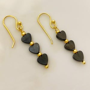 Minimalist Heart Earrings with black hematite gemstone