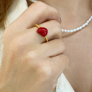 Red heart ring.  Silver 925