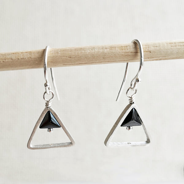 Geometric Triangle earrings with hematite gems