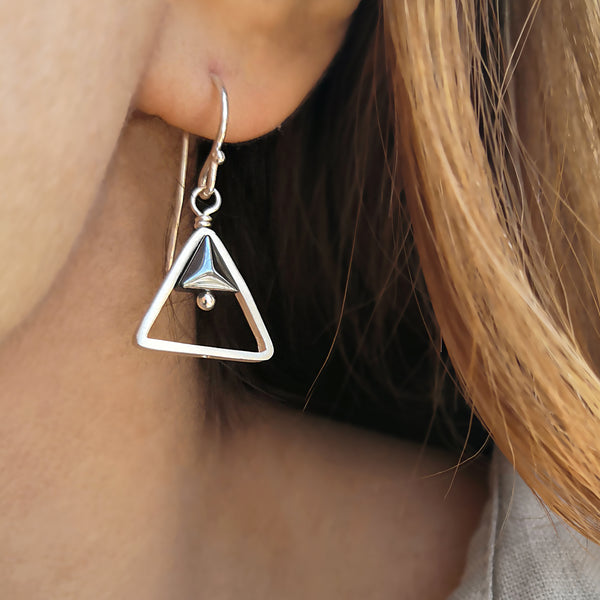 Geometric Triangle earrings with hematite gems