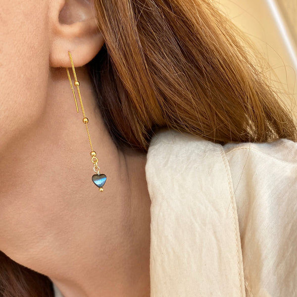 Chain earrings with a dainty heart gem. Sterling Silver 925