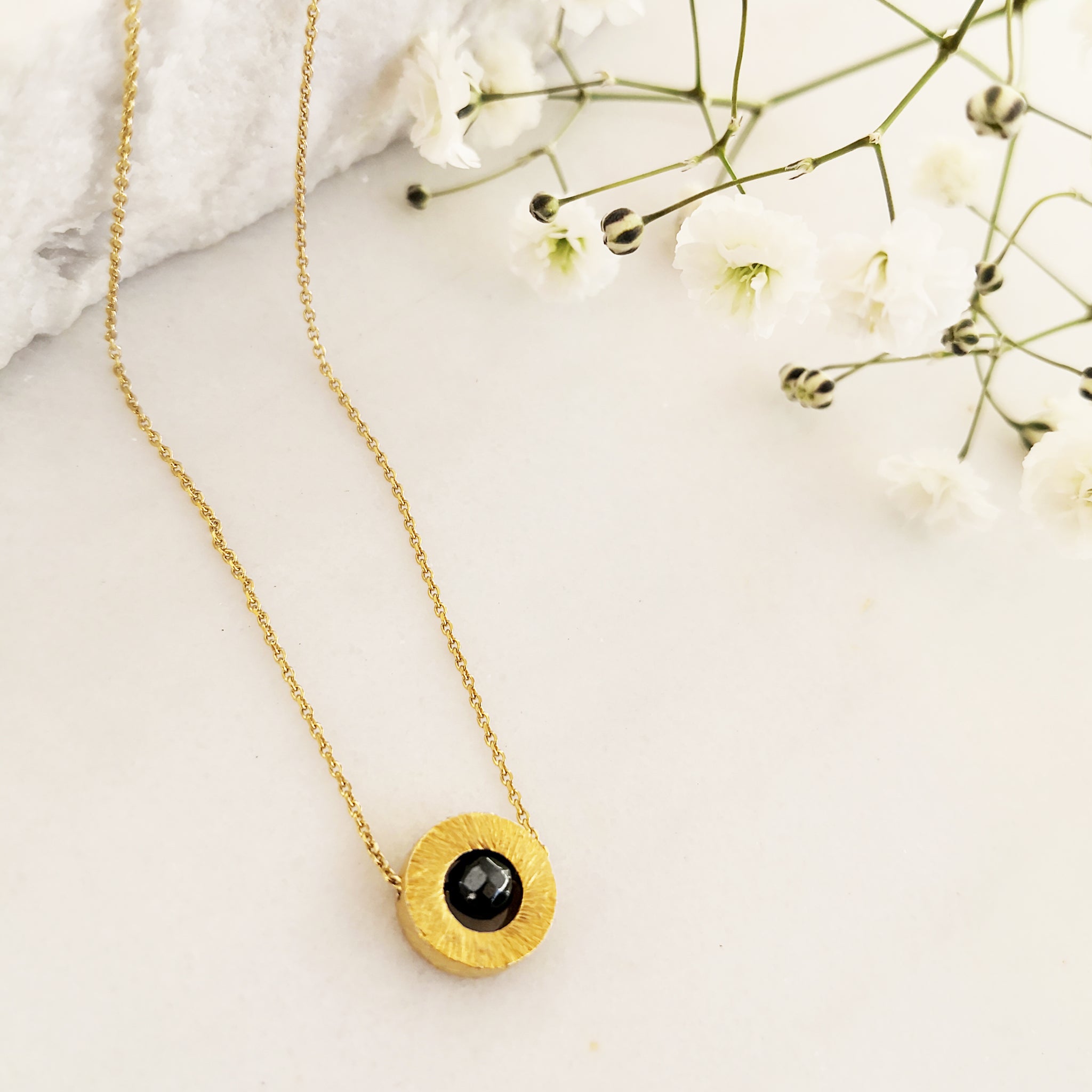 Minimal  Necklace with a dainty hematite gemstone