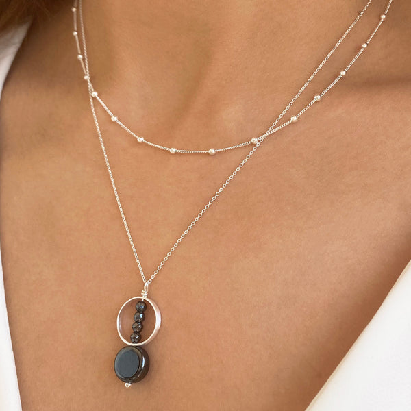 2 layers necklace with satellite chain & Hematite Pendant