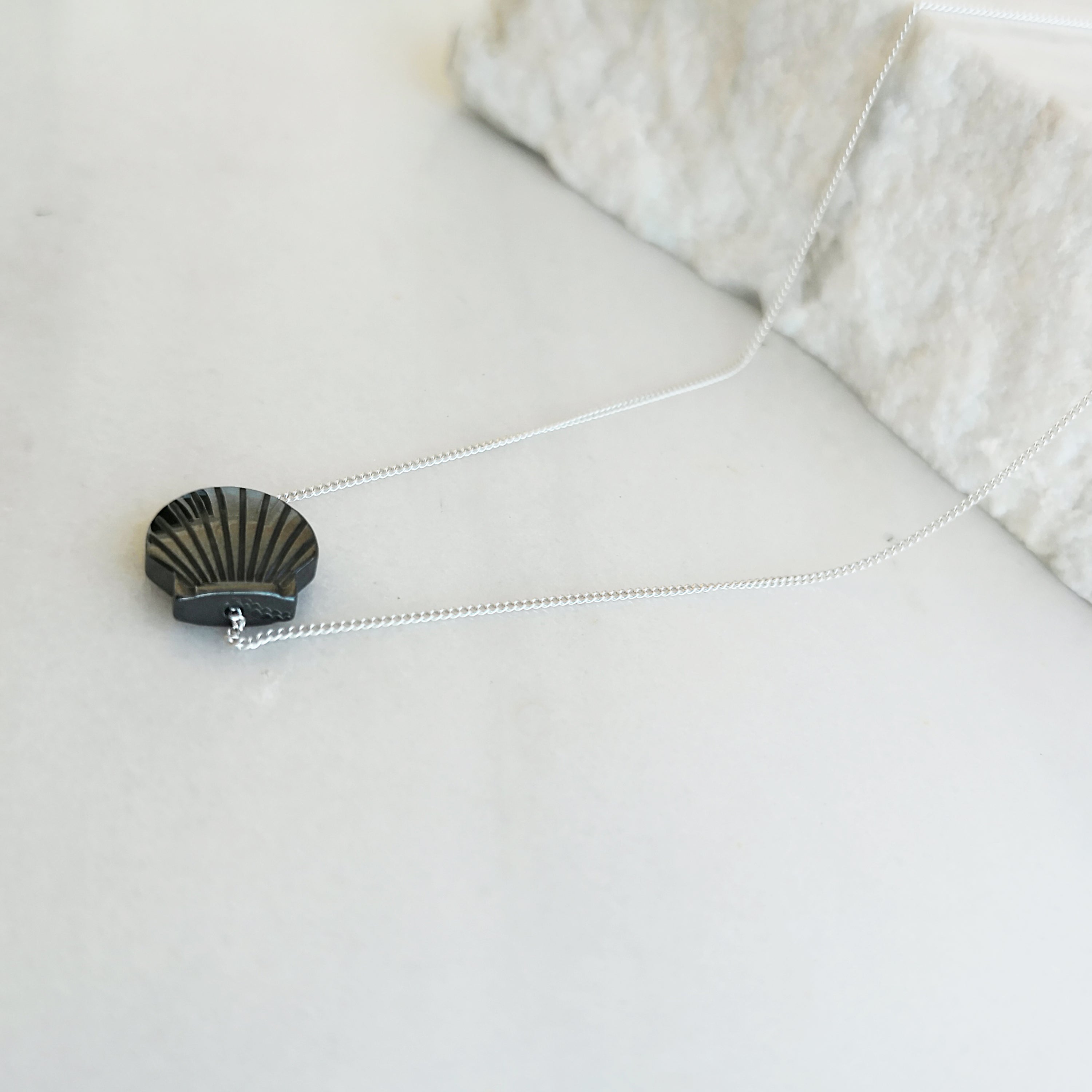 Seashell summer necklace with a hematite gemstone