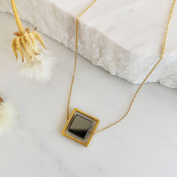 Anxiety relief Hematite Necklace in Geometric Style