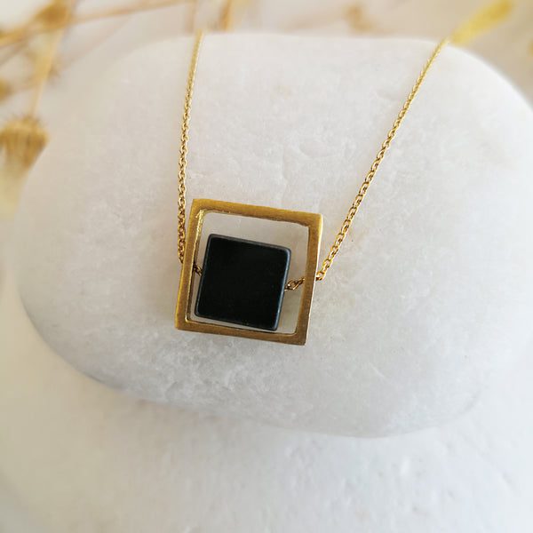 Anxiety relief Hematite Necklace in Geometric Style