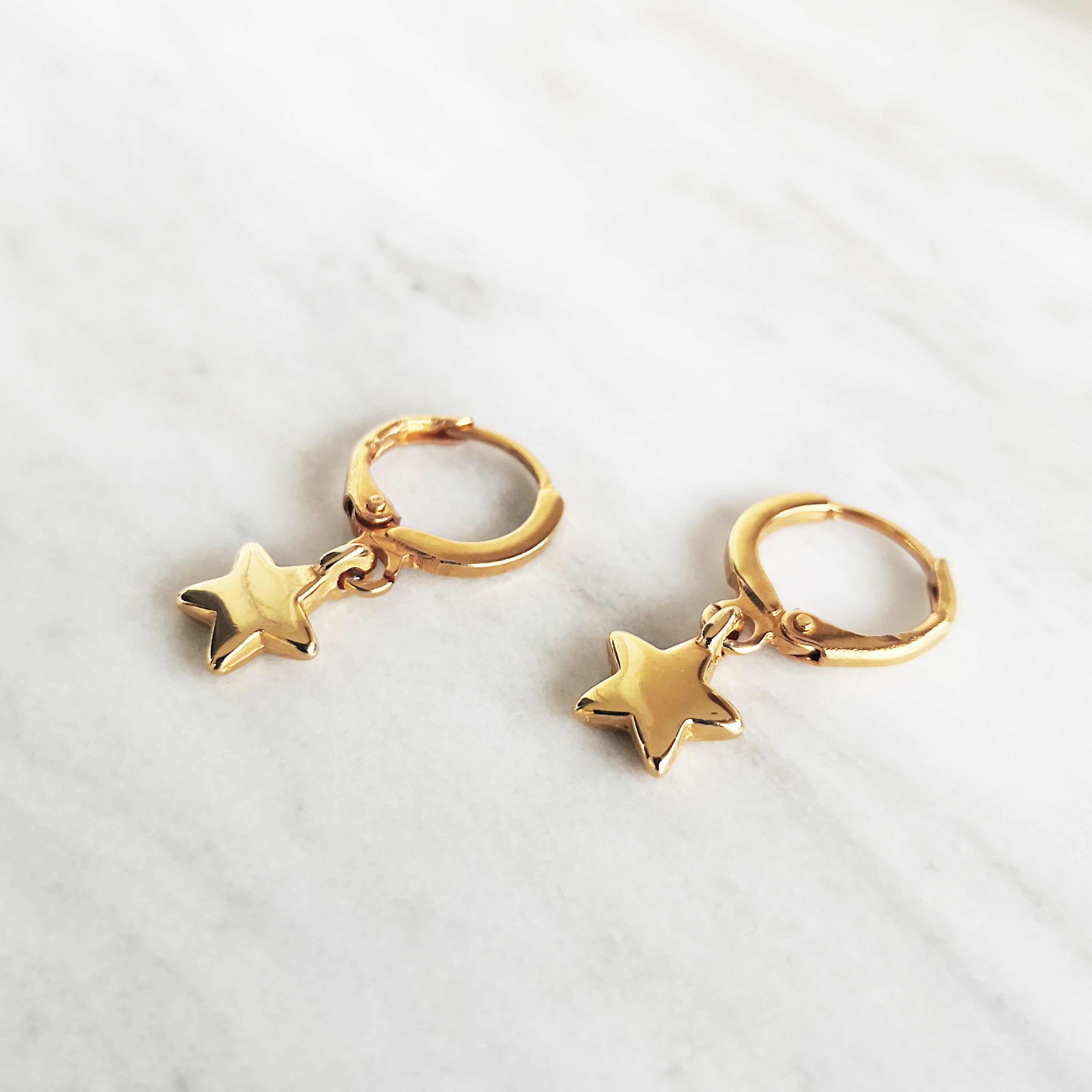 Gold Hoop Earrings with Star charms