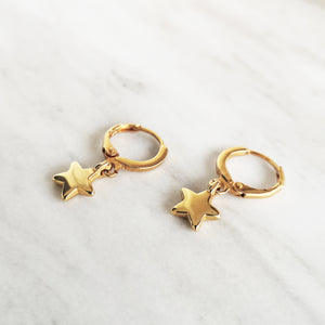 Gold Hoop Earrings with Star charms
