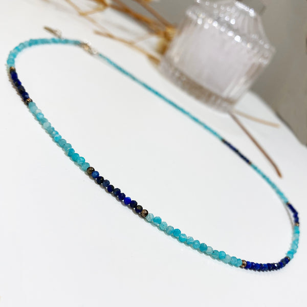 Tiny gems necklace with Natural Lapis & Amazonite beads
