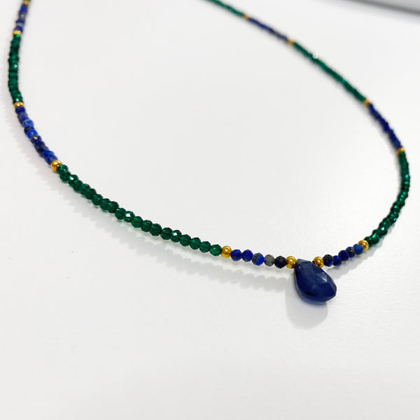 Seed Bead Choker with tiny gems of Lapis lazuli and Green Tourmaline