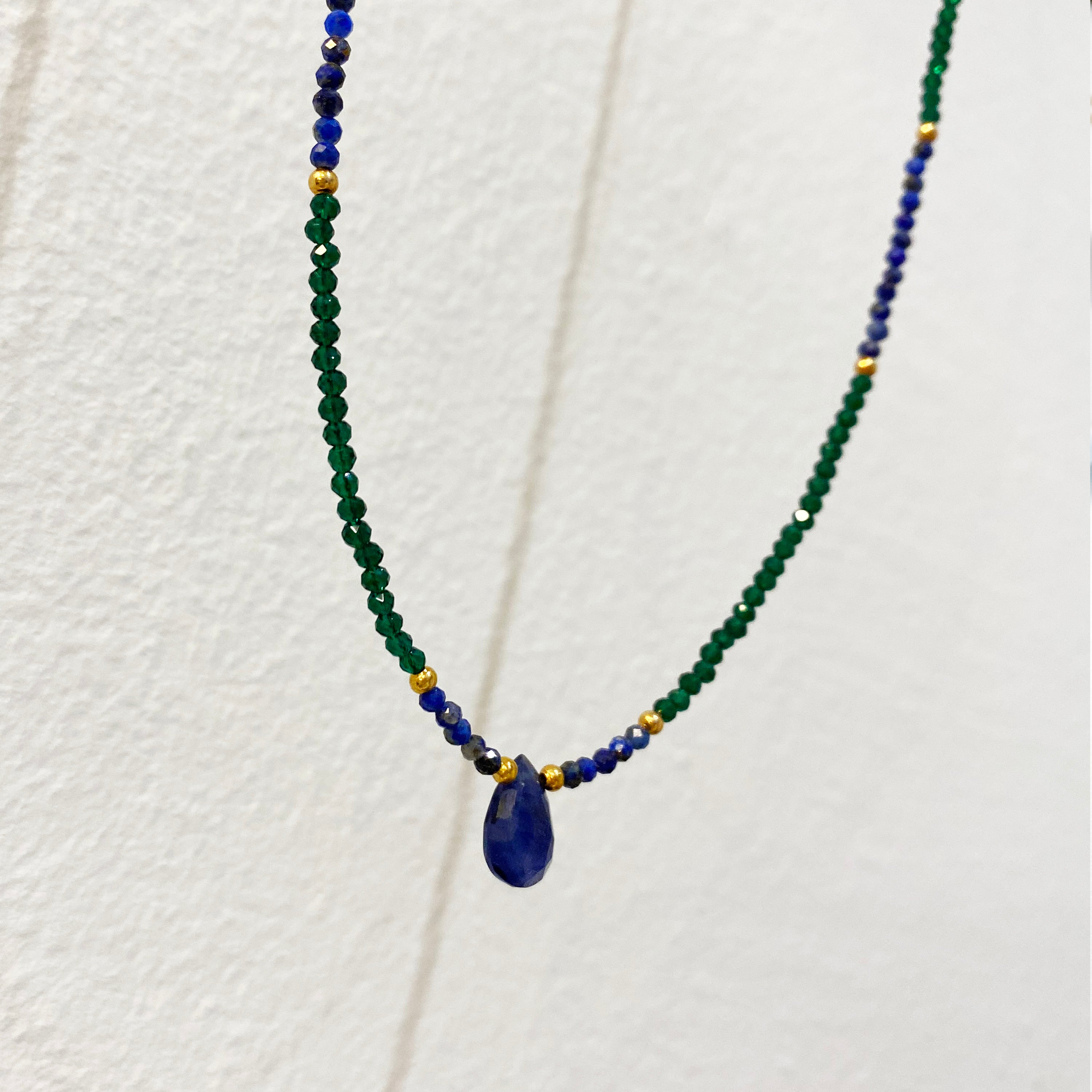 Seed Bead Choker with tiny gems of Lapis lazuli and Green Tourmaline