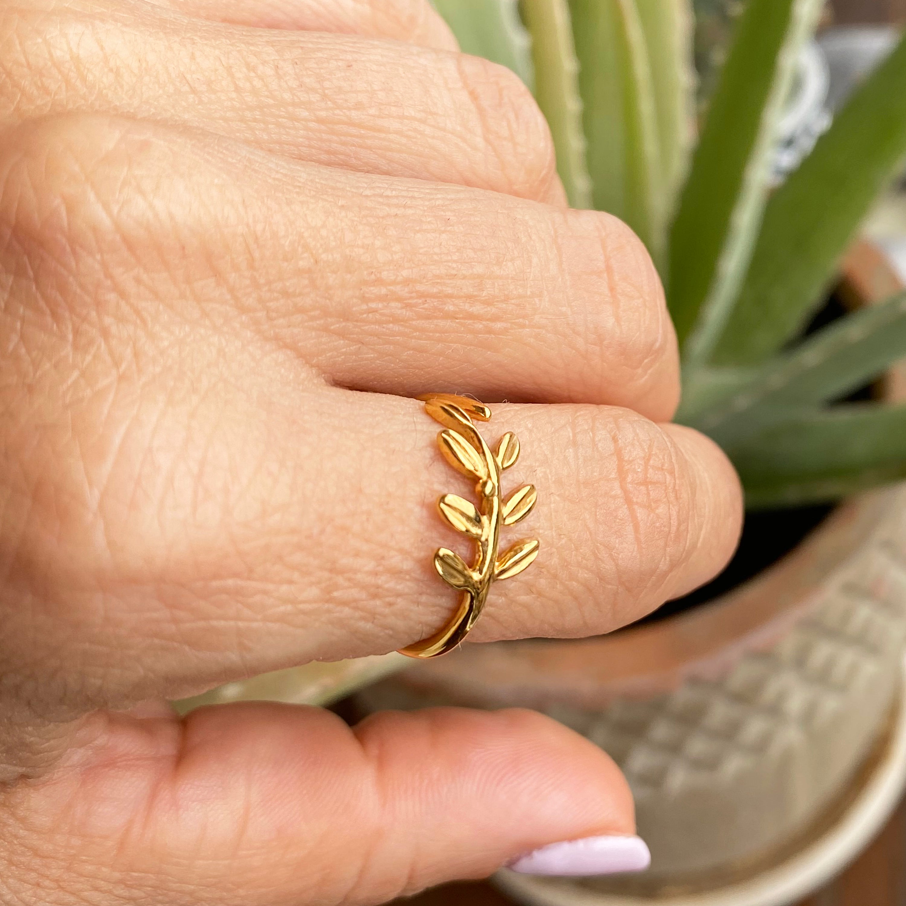 Botanical Ring - Olive Leaf Ring - Sterling silver 925 that is gold filled (22K)