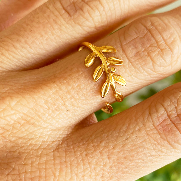 Botanical Ring - Olive Leaf Ring - Sterling silver 925 that is gold filled (22K)