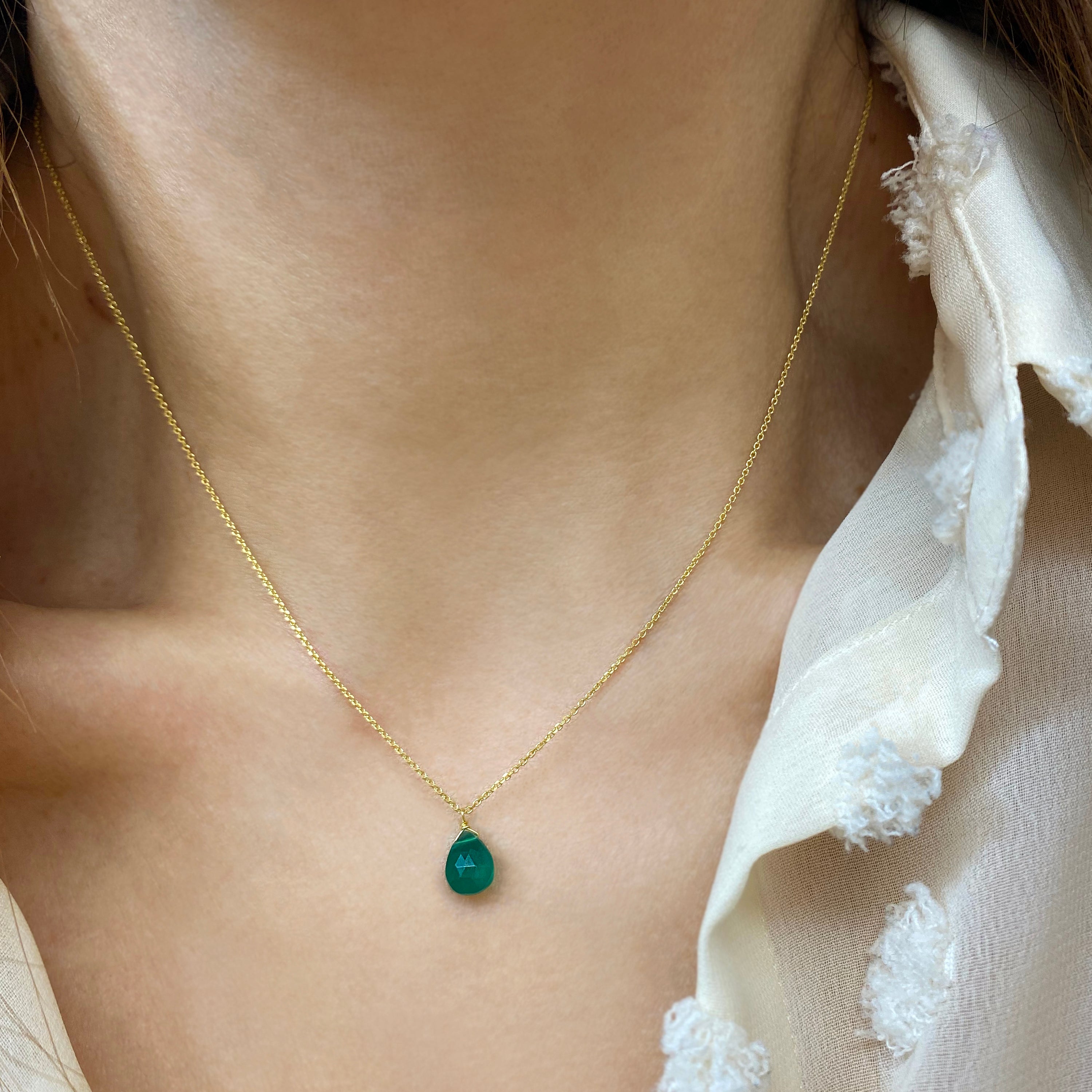 Green onyx drop pendant Necklace