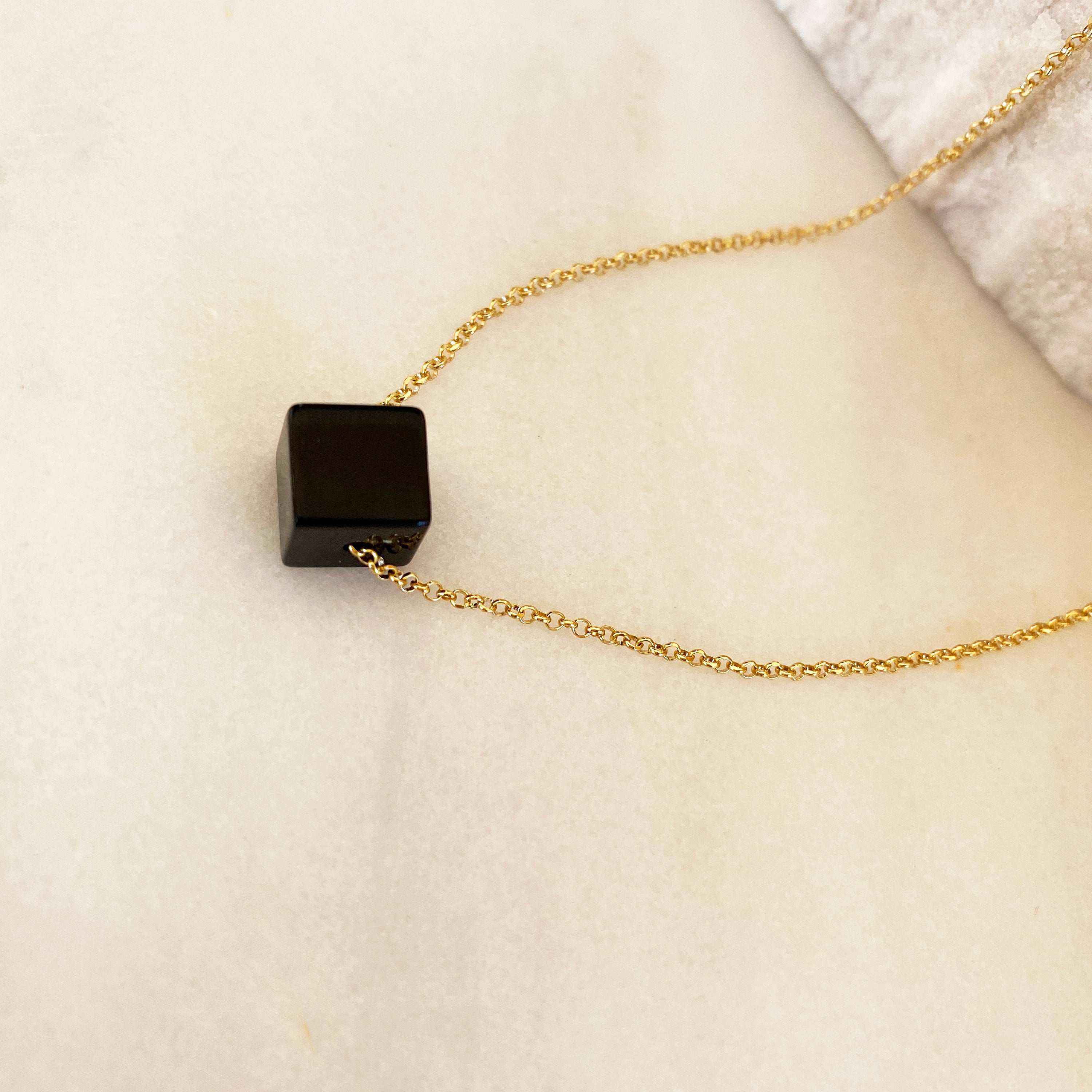 Onyx Necklace with a black cube pendant! Strength Necklace