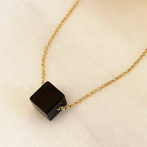 Onyx Necklace with a black cube pendant! Strength Necklace