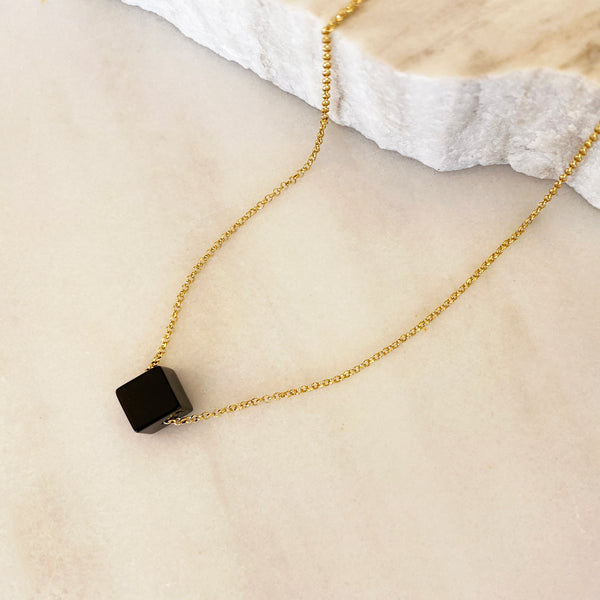 Onyx Necklace with a black cube pendant! Strength Necklace