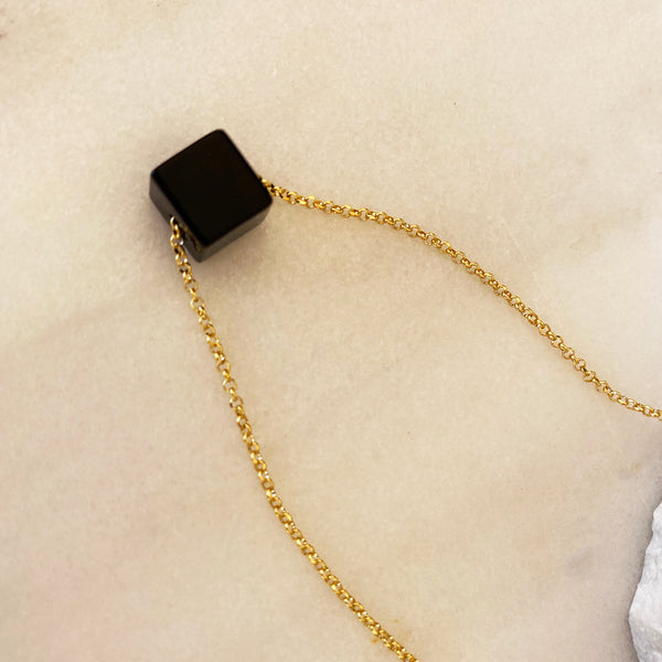 Onyx Necklace with a black cube pendant! Strength Necklace