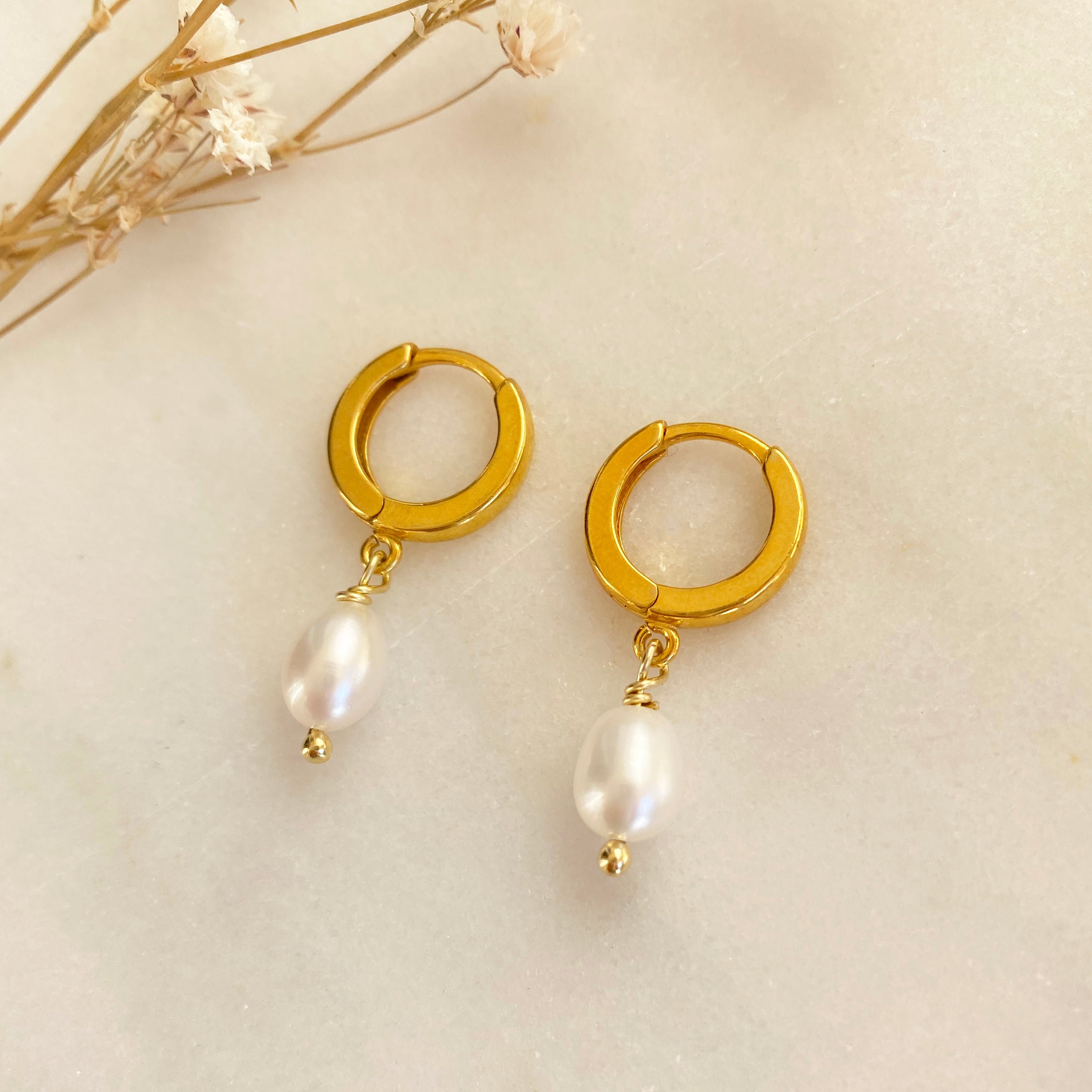 Real Pearl Hoop Earrings| Sterling Silver 925 that is 24K gold filled