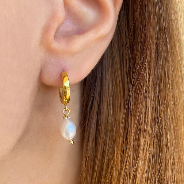 Real Pearl Hoop Earrings| Sterling Silver 925 that is 24K gold filled