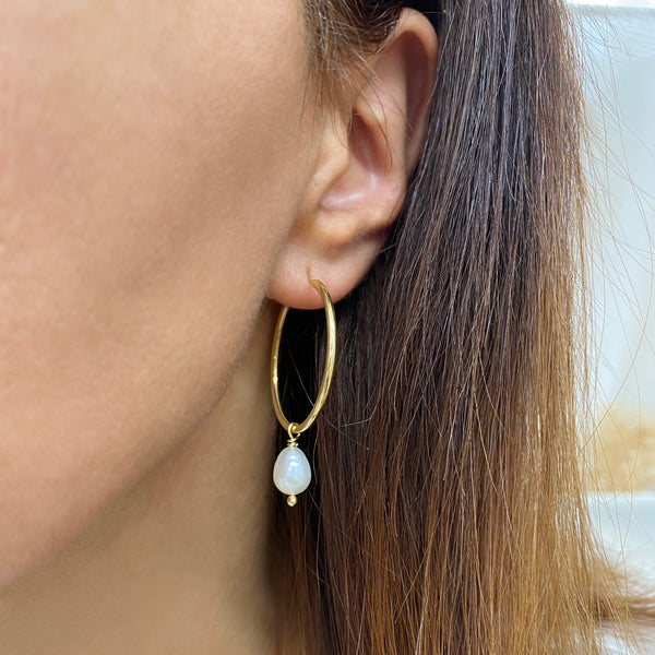 Real pearl large hoop earrings