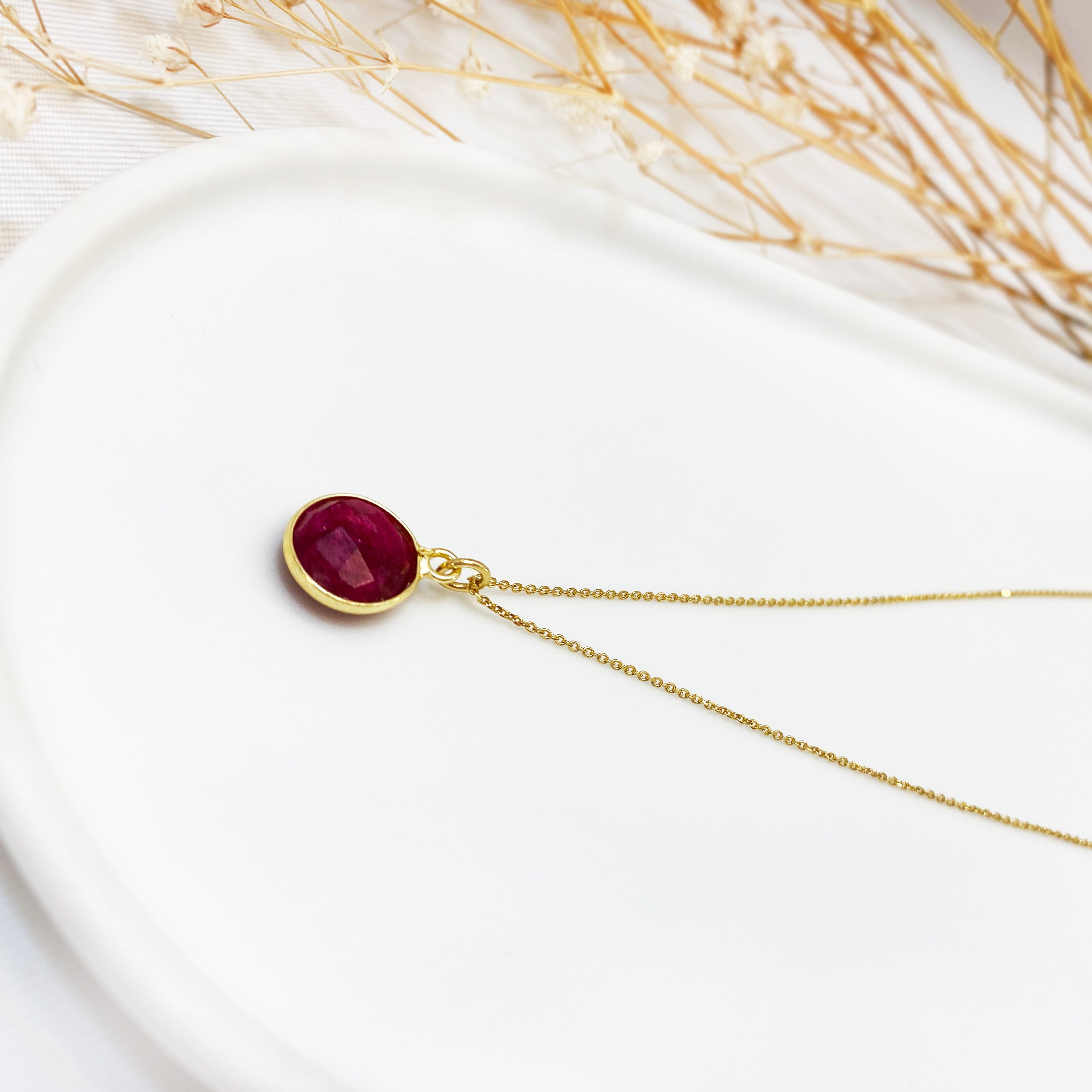 Real Ruby Pendant Necklace- July Birthstone Necklace