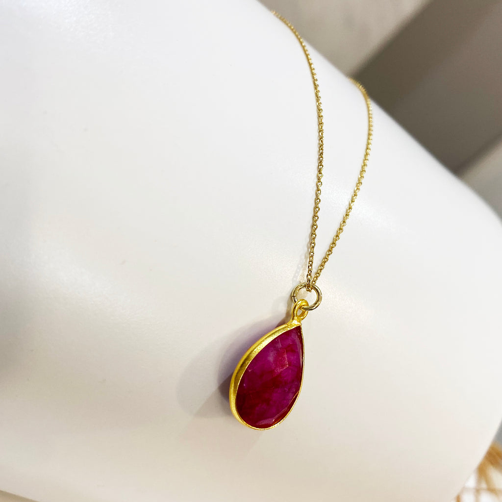 Sterling Silver Big Bridal Ruby Necklace with Earrings - Gleam Jewels