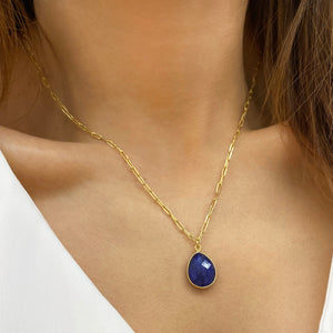Paper Clip Necklace with raw blue Sapphire pendant