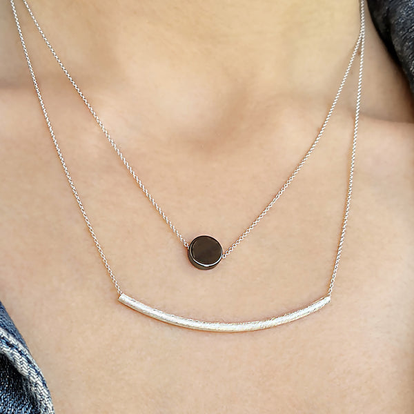 Minimalist  Set of 2 Necklaces with a silver bar and hematite gem