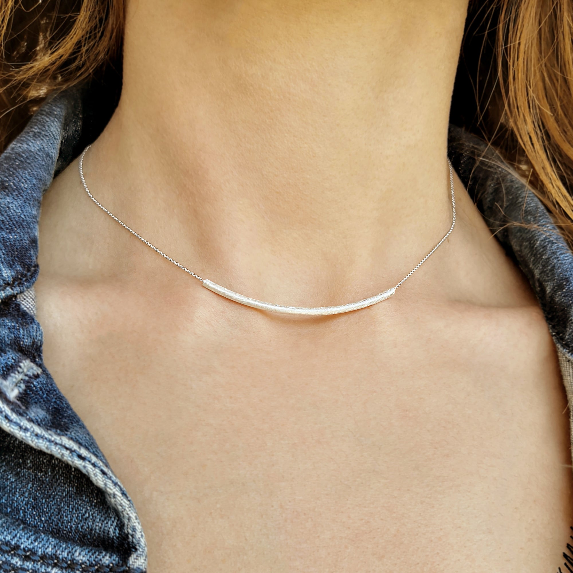 Silver 925 Tube Necklace with a matte finish