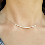 Dainty Bar Necklace with a shiny silver tube - Silver 925