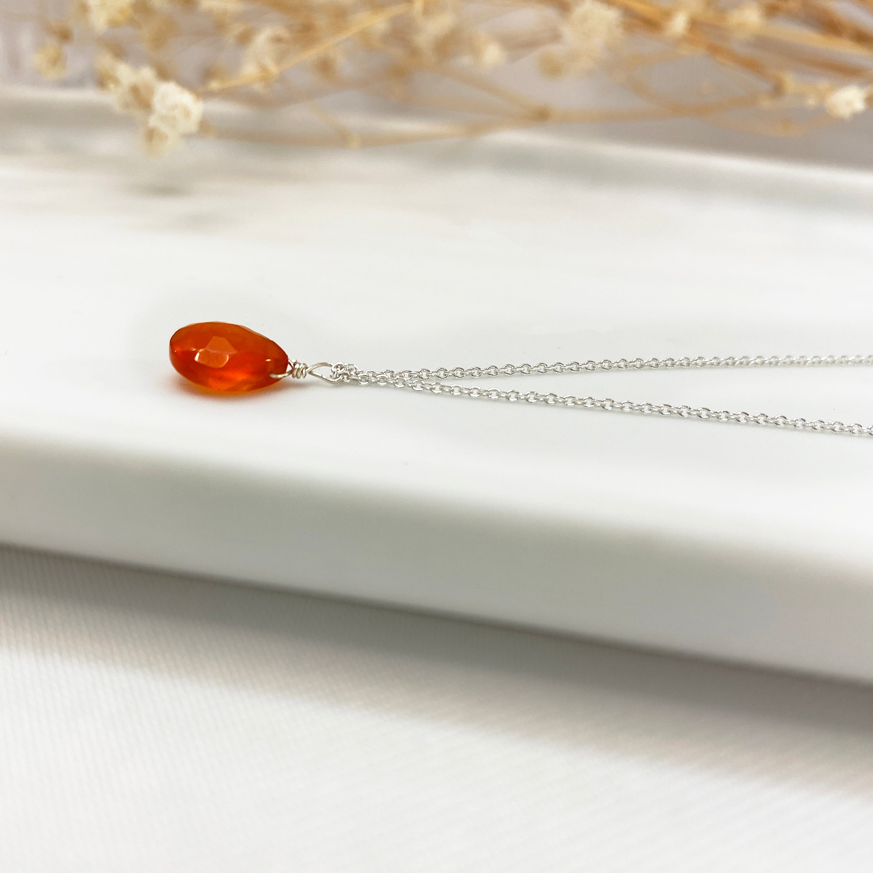 Carnelian Teardrop Necklace with Real carnelian Gem | Sterling silver 925