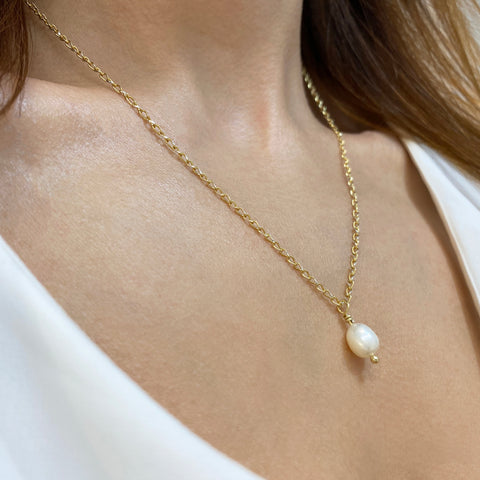 One Pearl necklace with a Single Pearl Pendant- Silver 925