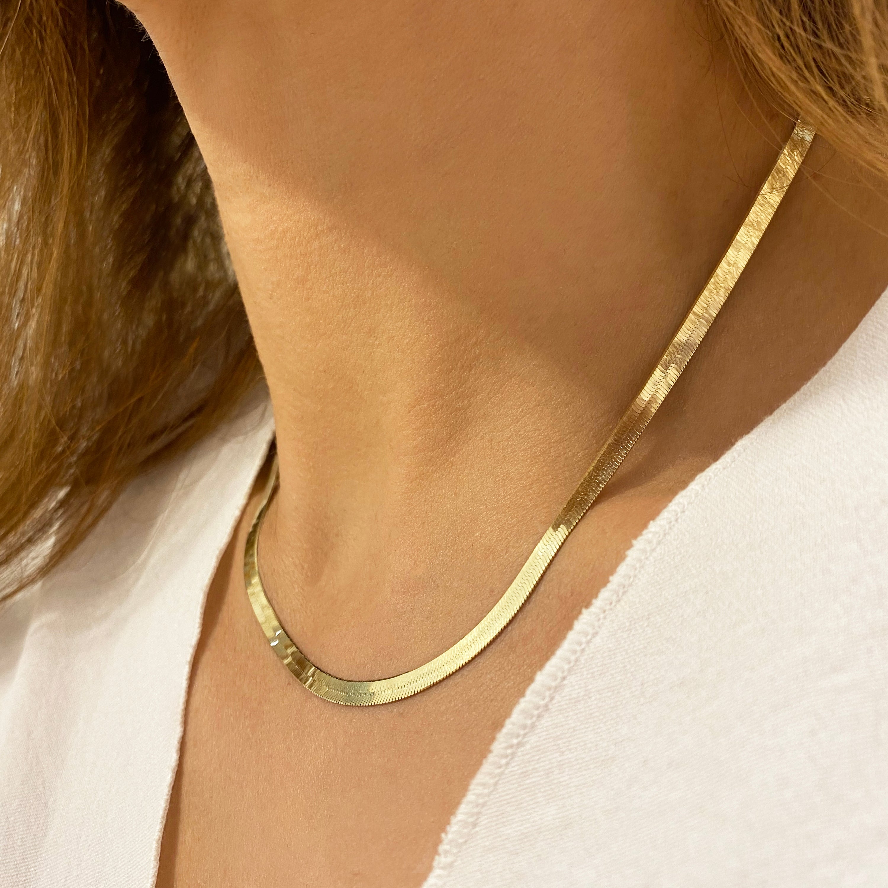 Herringbone Choker Neckalce with a Flat Snake Chain