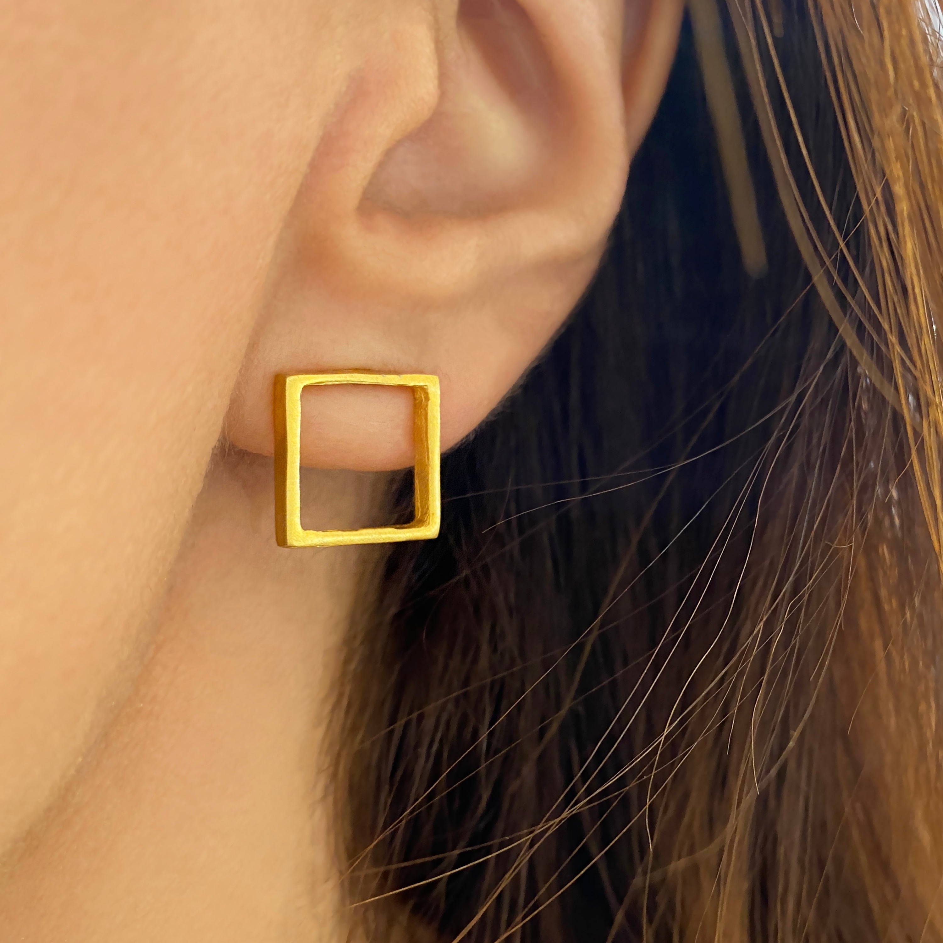 Gold Square Studs- Geometric Earrings with a Matte Gold finish