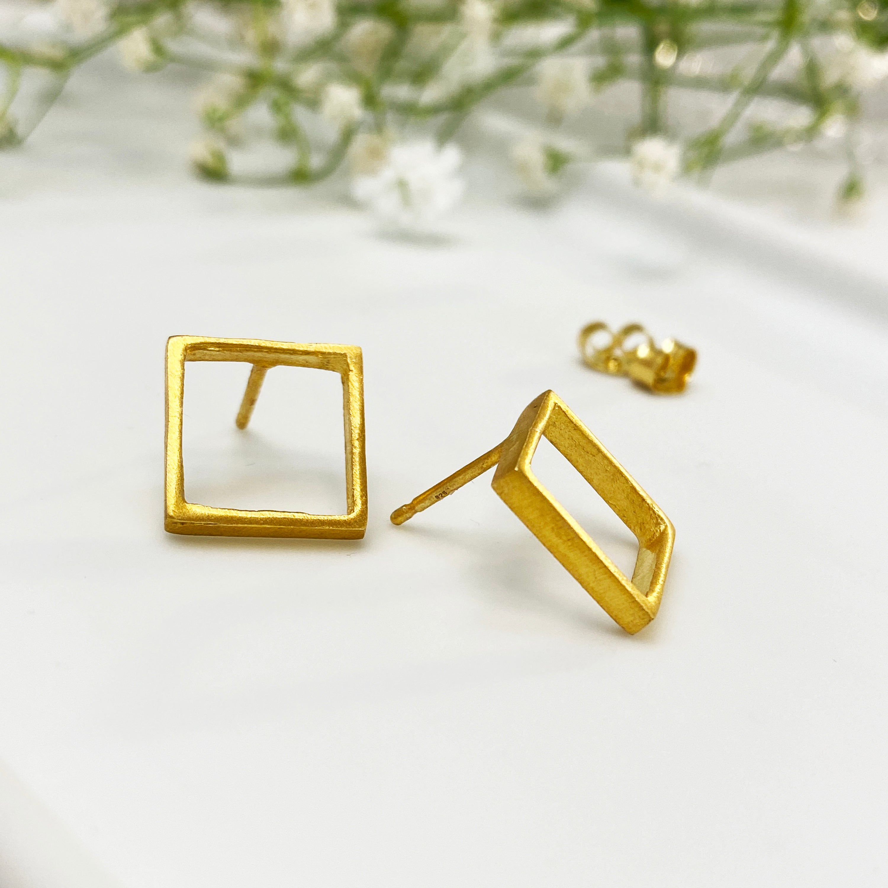 Gold Square Studs- Geometric Earrings with a Matte Gold finish