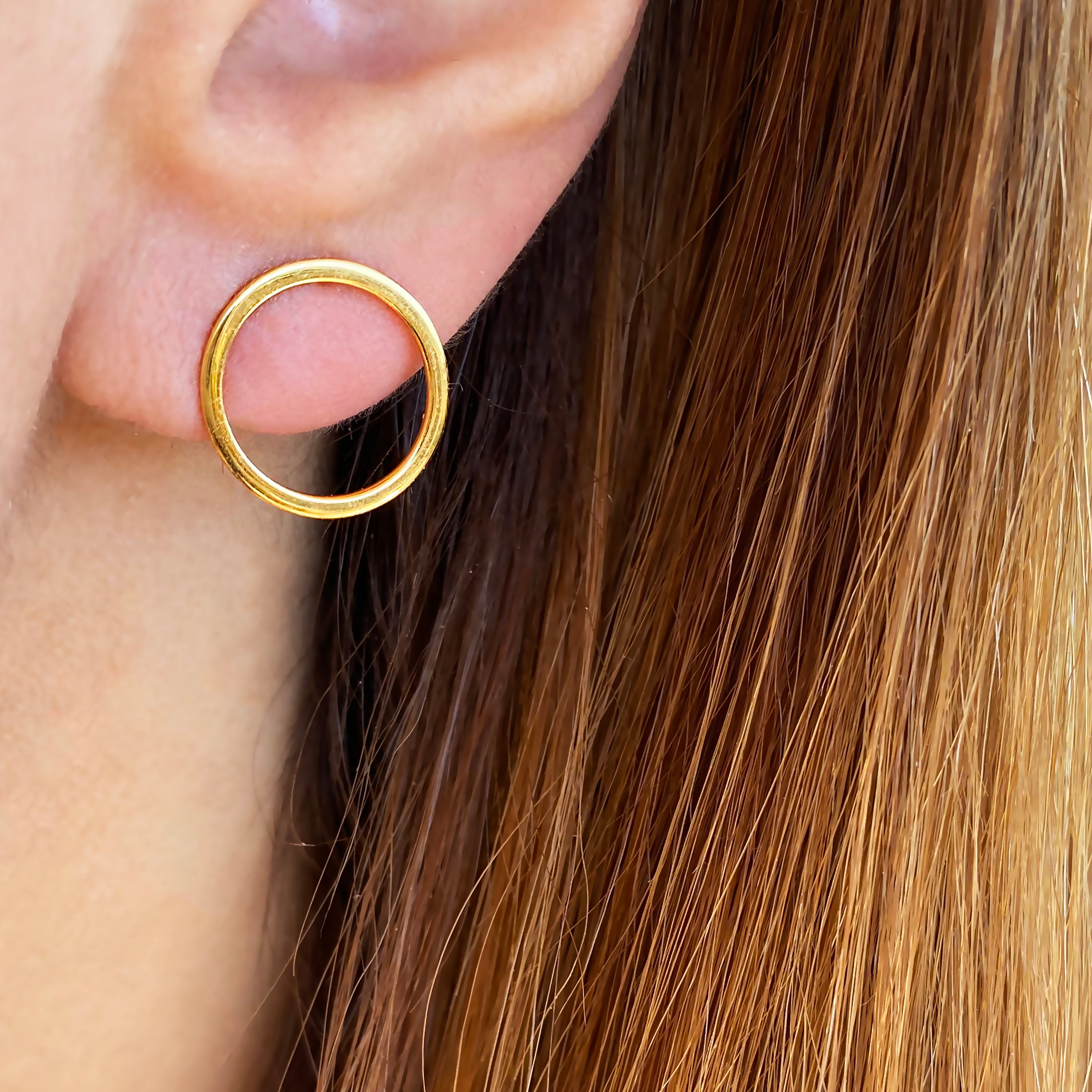 Dainty Circle Gold Studs - Sterling Silver Minimalist earrings