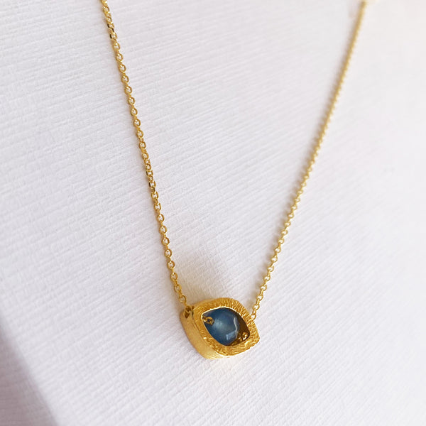 Evil Eye Necklace with a blue sapphire gemstone. Silver 925