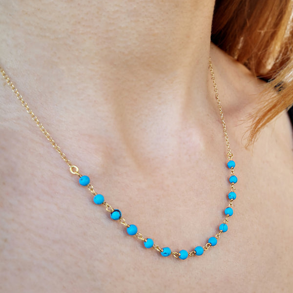 Turquoise Dainty Necklace with Turquoise gems and silver 925