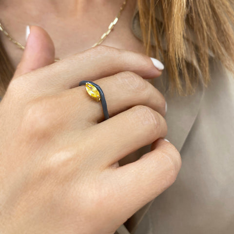 Yellow zircon stone ring. Dainty citrine ring. Silver 925