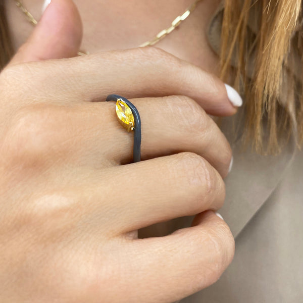Yellow zircon stone ring. Dainty citrine ring. Silver 925